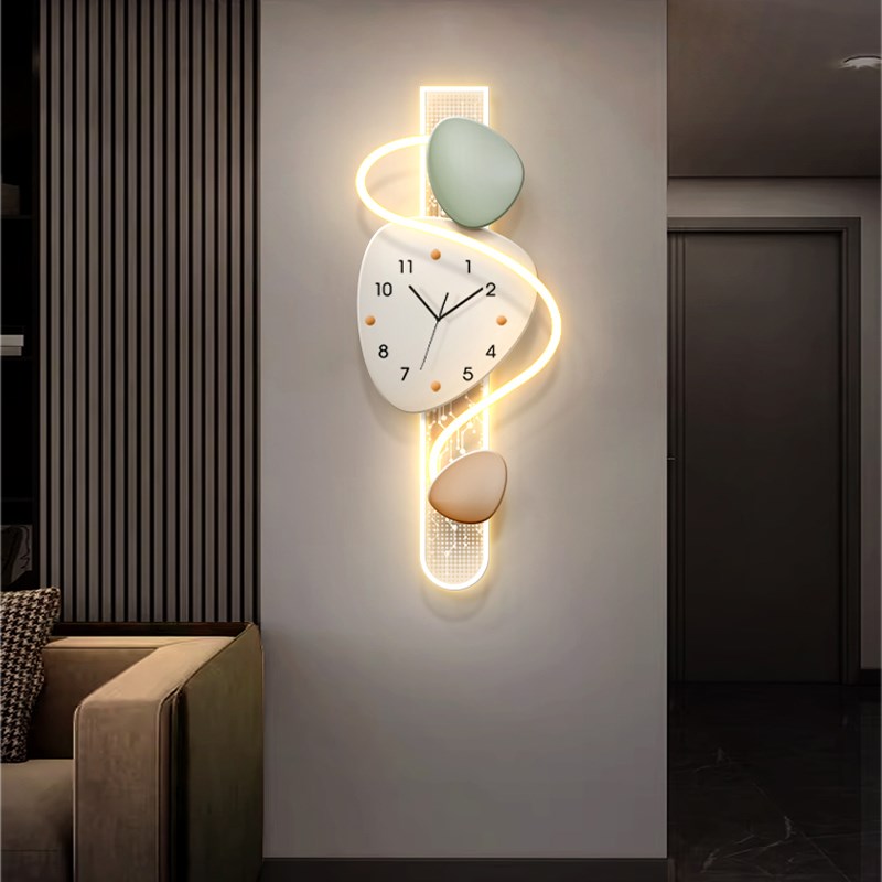 石来运转钟表装饰画客厅电视沙发背景墙装饰时钟壁灯画高级感挂画