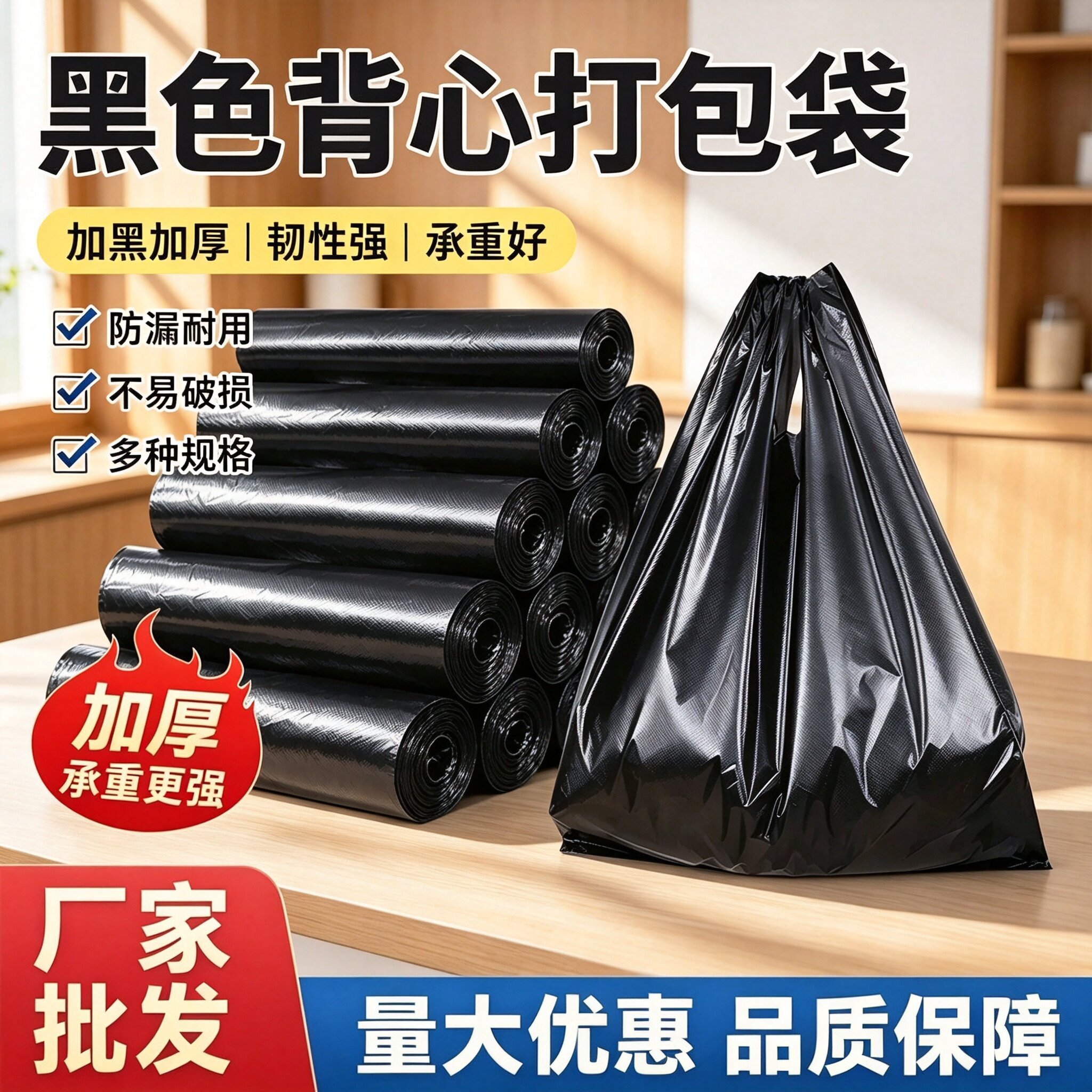 垃圾袋家用黑色加厚手提式背心式拉圾袋厨房一次性卫生间塑料袋