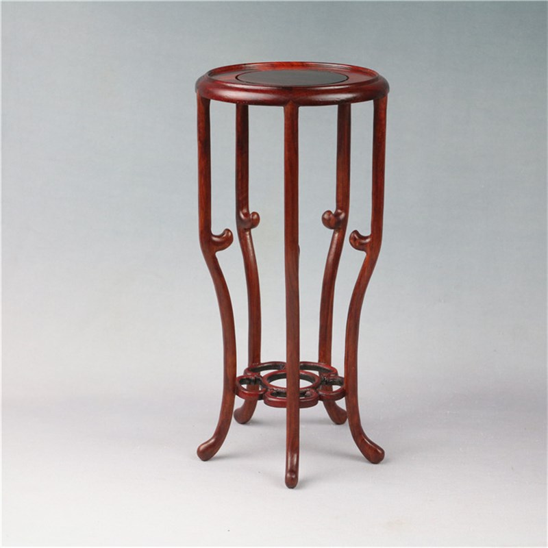 红酸枝黑檀微型花几盆景茶壶玉石花瓶圆形底座实木红木架子