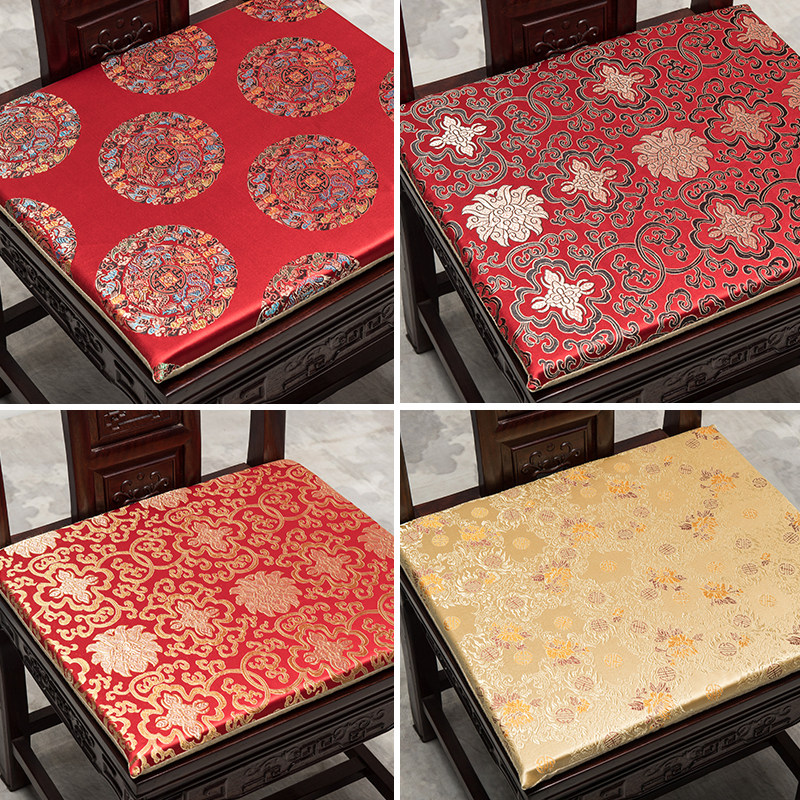 红木实木餐椅太师椅圈椅沙发仿古典家具坐垫椅垫绸缎