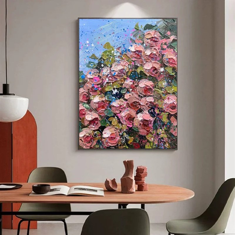 大芬村纯手绘油画抽象牡丹花卉立体肌理感客厅装饰画玄关走廊挂画