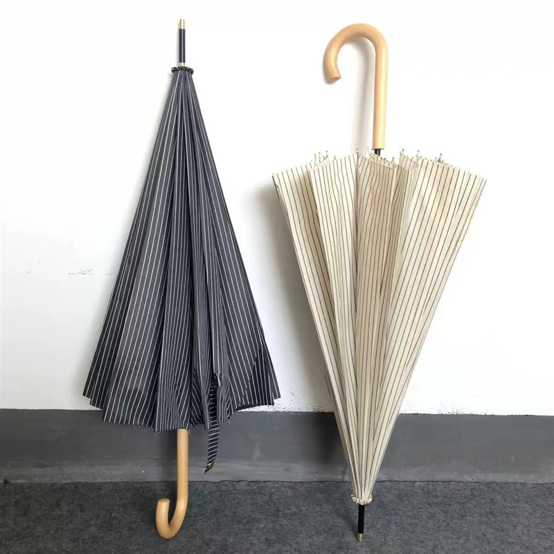 日系文艺复古线条长柄伞直杆伞柄1骨弯钩半自动晴雨两用雨伞