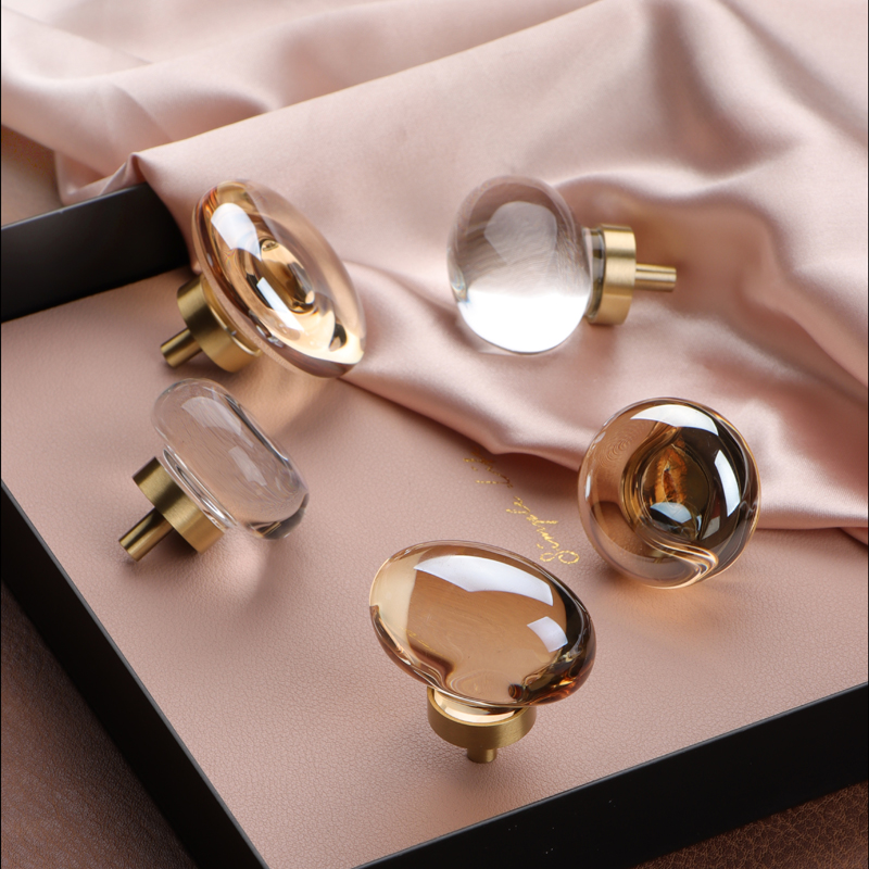 鸽子蛋水晶拉手定制衣柜门橱柜子抽屉明装把手香槟色