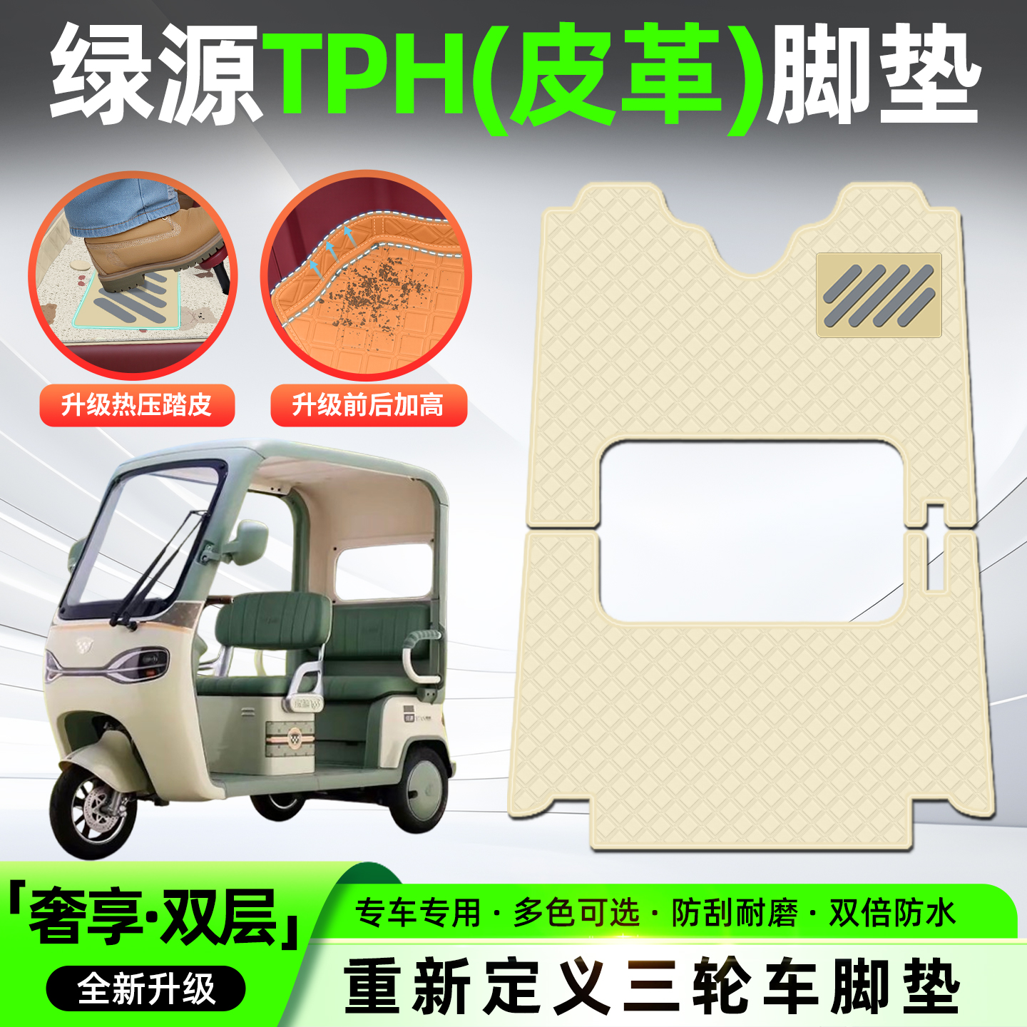 适用【绿源TPH】三轮车皮革脚垫