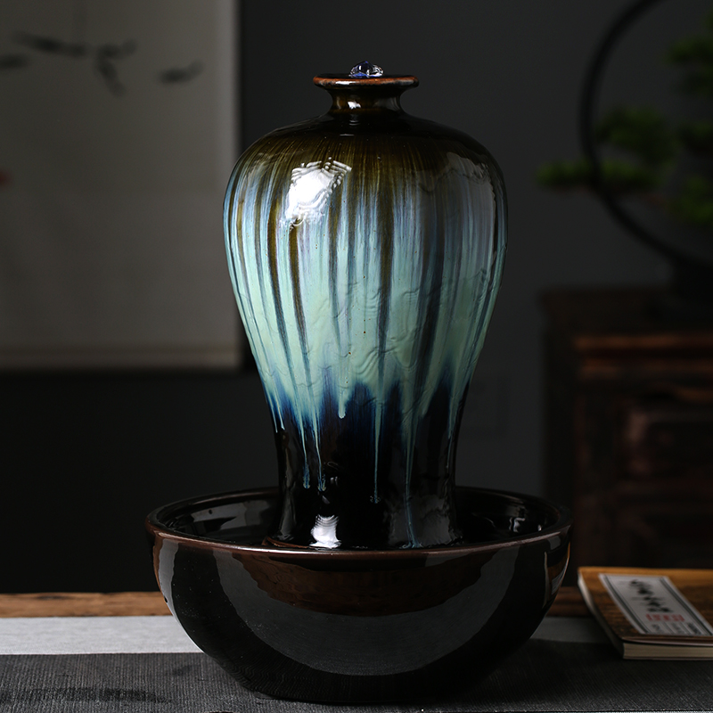 陶瓷流水器循环水加湿器喷泉创意办公室桌面客厅茶几花瓶装饰摆件