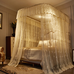 公主风夏季 导轨蚊帐家用u型轨道夏天2021新款 落地支架轻奢床幔