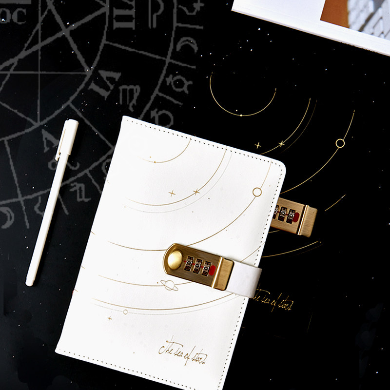 宇宙星球梦幻密码本带锁日记本指纹简约文艺复古少女心笔记本大学