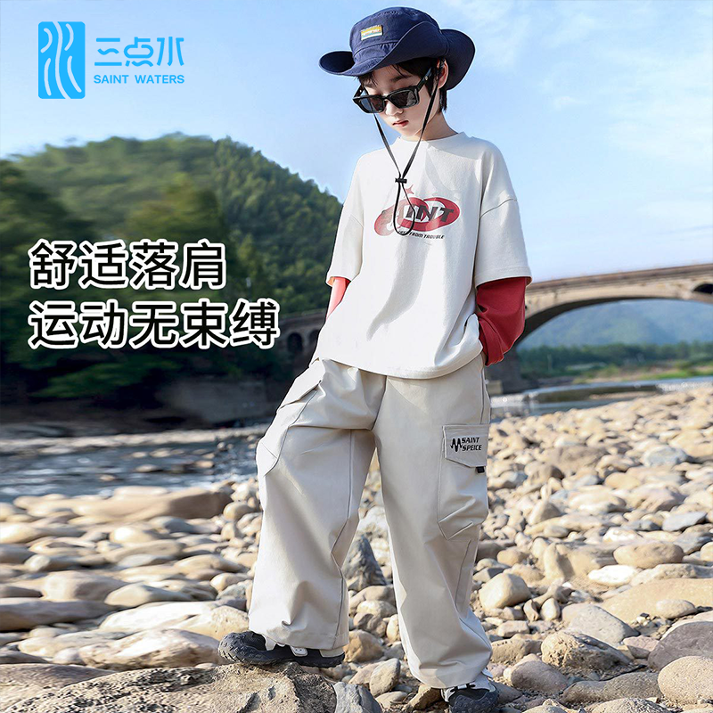 男童春秋款假两件撞色长袖T恤