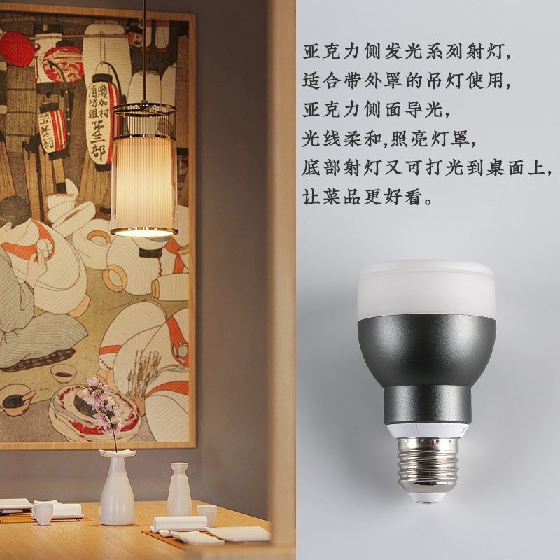 高显指侧面发光P2射灯泡E27螺口调焦餐厅餐桌菜品打光LED聚光灯