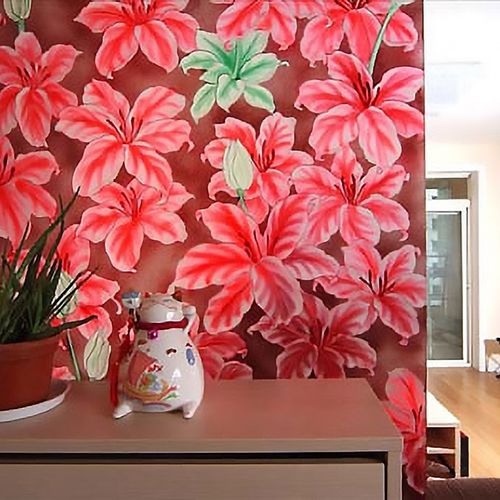 定制钢化雕刻工艺术玻璃玄关隔断屏风火红的百合百年合家装婚房