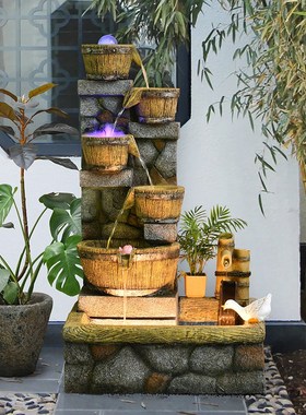 庭院鱼池景观假山流水喷泉生财室内阳台角落造景养鱼缸循环水