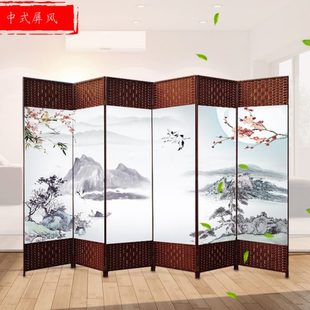 简易屏风隔断墙折屏客厅卧室简约现代折叠移动布衣屏障 经济型中式