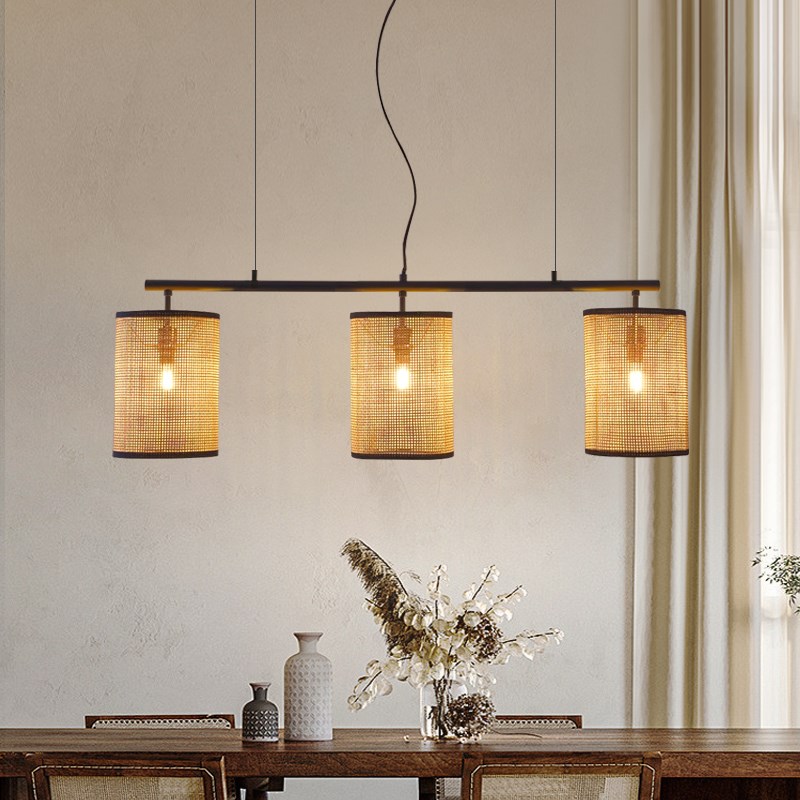 侘寂风日式复古吊灯茶室餐厅z吧台前台民宿三头组合藤编禅意灯具
