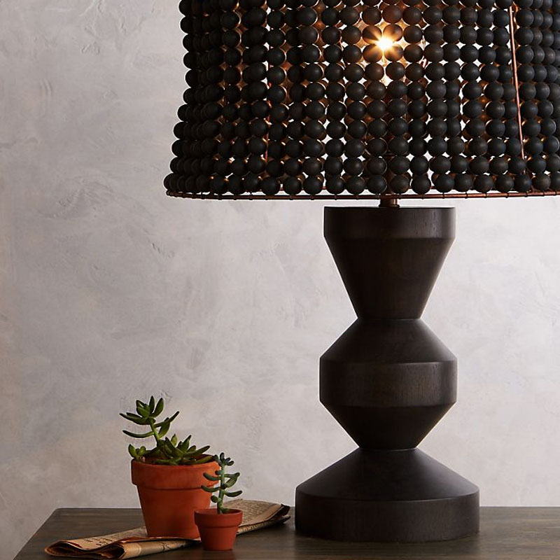 法式木艺台灯实木珠帘灯罩创意复古D民宿样板房客厅卧室书房床头