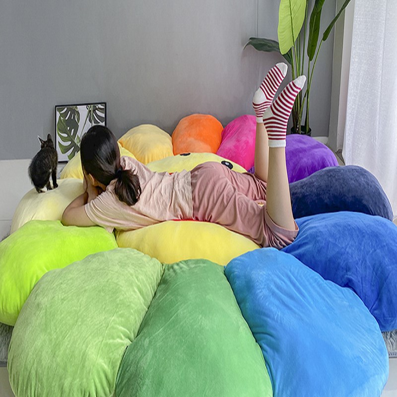 2米超大七彩太阳花坐垫笑脸花向日葵靠枕办公室椅垫毛绒靠垫地垫