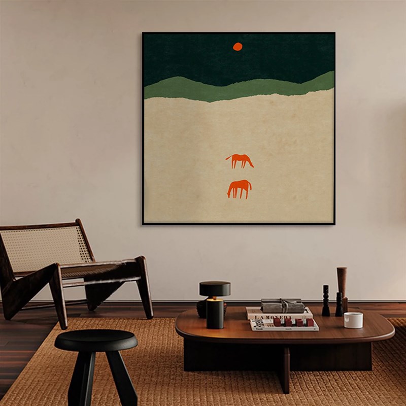 侘寂风法式复古客厅动物骏马装饰画油画入户玄关卧室床头小众挂画图片
