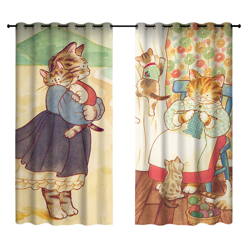 复古猫咪窗帘全遮光田园风小碎女孩儿童房间卧室飘窗隔热遮阳布,居家布艺,定制窗帘,淘宝优惠券,粉丝福利购,淘宝优惠卷