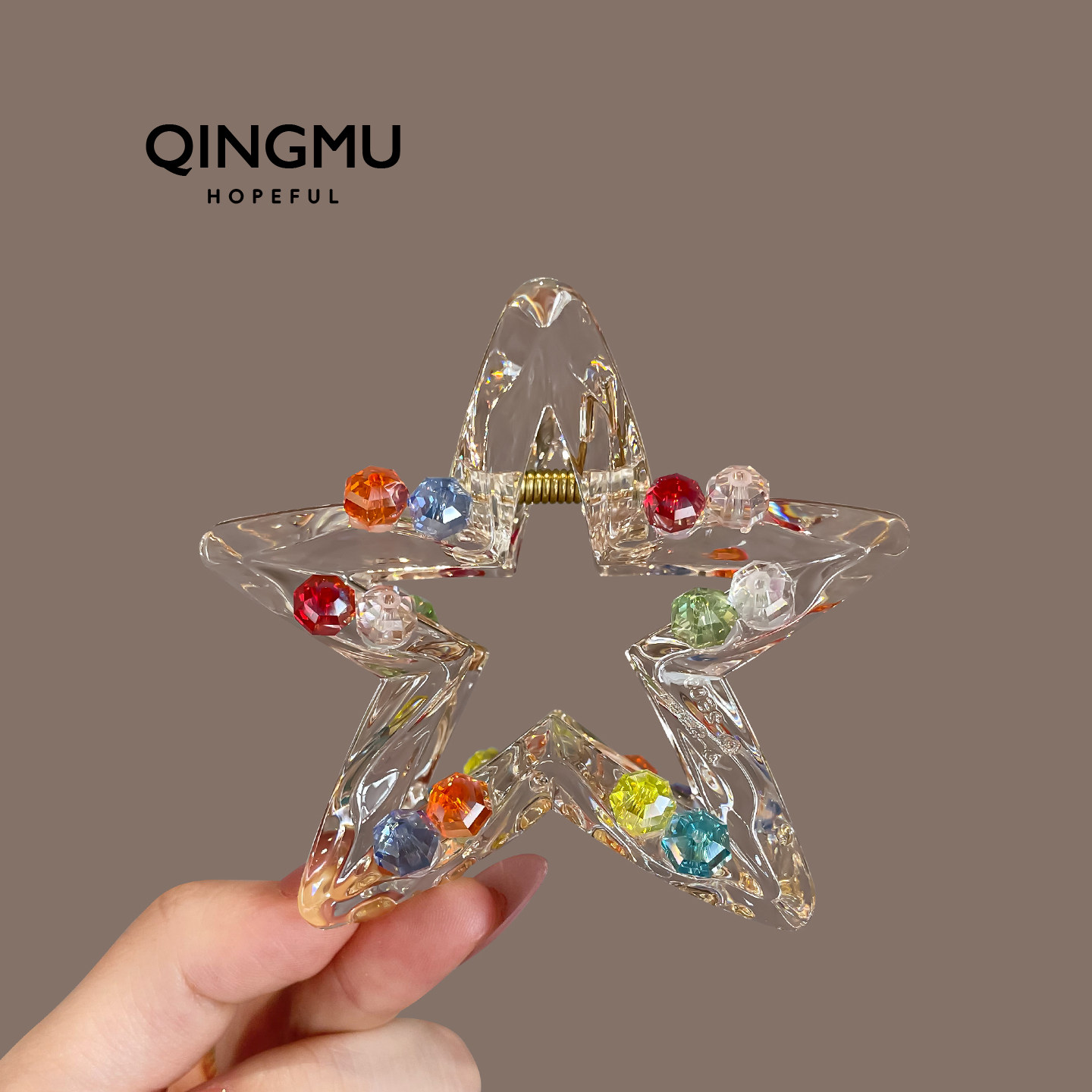 彩虹糖果~ 透明星星彩珠抓夹韩国女童趣发量少半扎发鲨鱼夹盘发夹