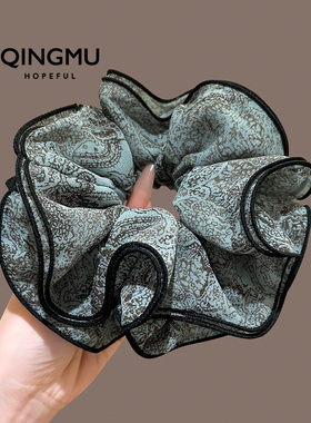 复古新中式绿色大肠发圈女双层大号丸子头花发绳气质马尾皮筋发饰