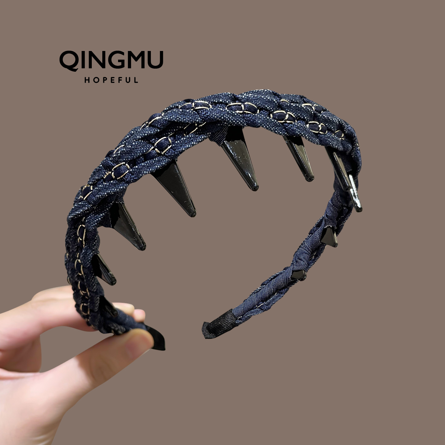 韩国东大门牛仔链条发箍细款高颅顶头箍防滑带齿洗脸发捆压发卡女