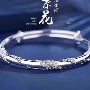 繁花似锦银手镯女银饰手镯镯子送老婆妈妈礼物