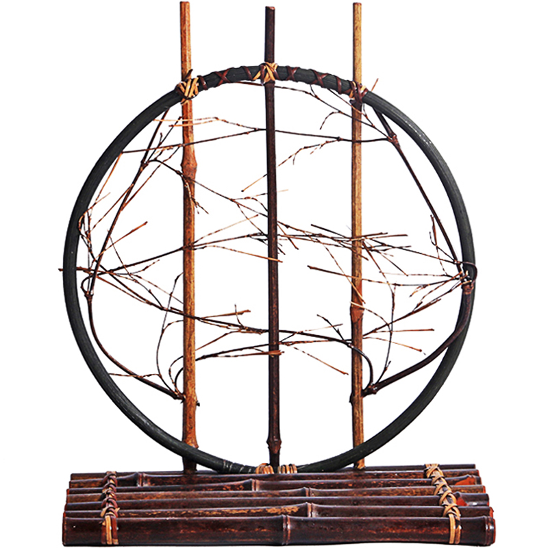 镜缘】紫竹花器 月下花道竹编花入花架花篮 茶楼禅摆设藤花插