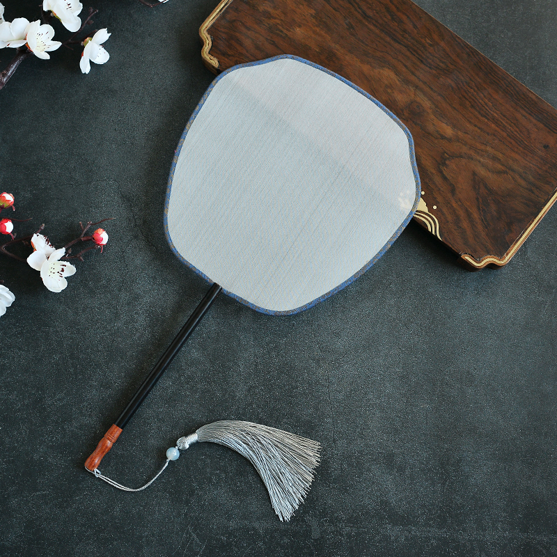 长柄 空白团扇真丝扇面绘画刺绣工笔国画DIY宫扇圆扇古典汉服舞蹈