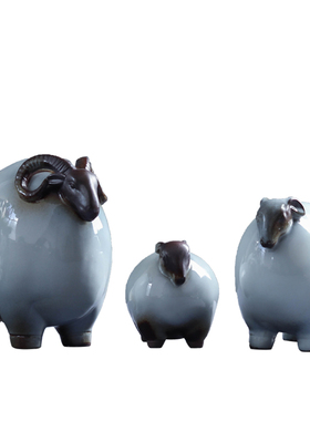 大宋官窑三羊开泰招财聚财收藏摆件陶瓷哥窑家居装饰茶宠开业礼品