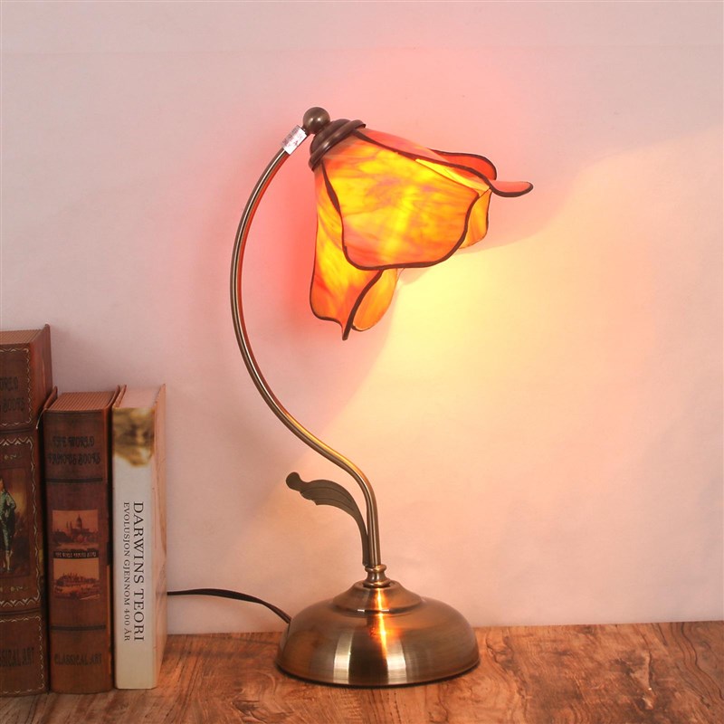 地中海风格台灯复古怀旧卧室床头欧式书桌护眼学习彩色玻璃装饰灯