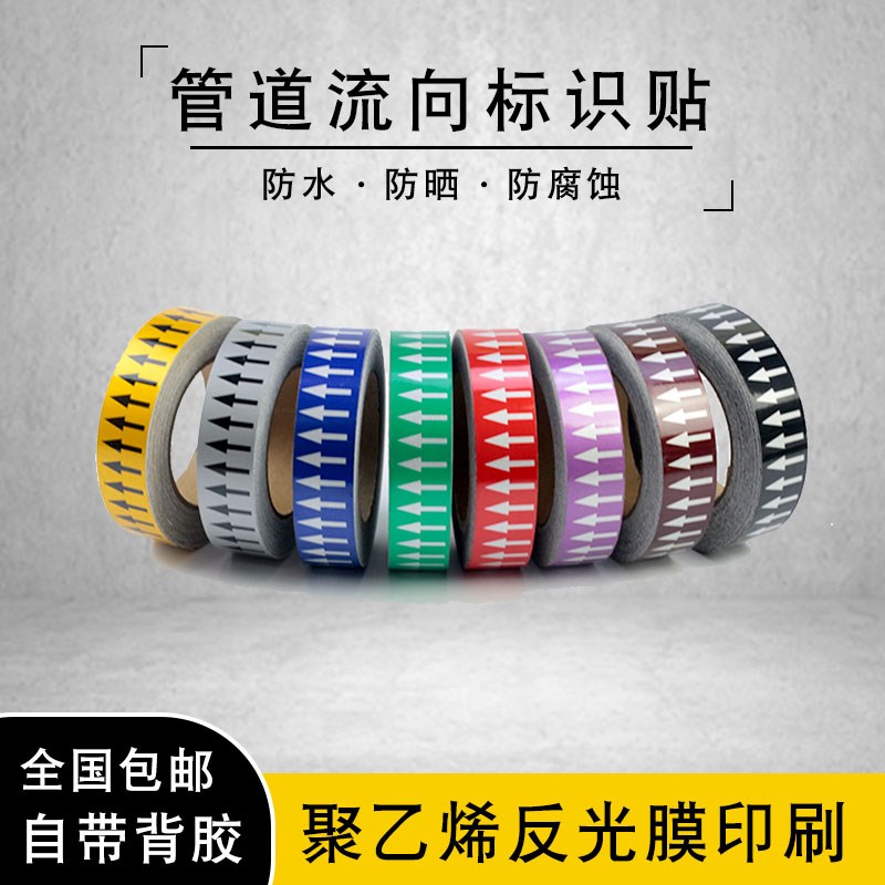 管道标识牌贴标牌贴纸流向工业介质标示箭头给水管压缩空气警示定