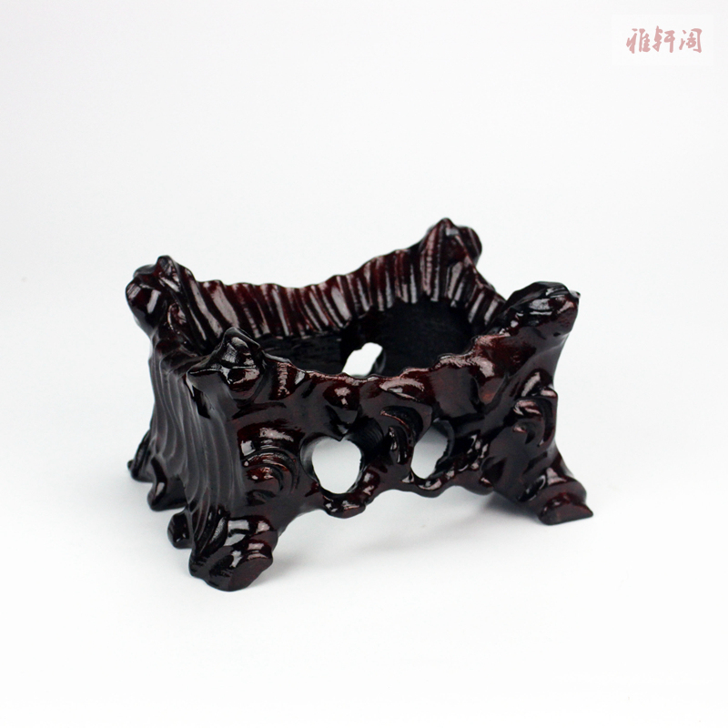 带槽奇石头底座泰山石底座黄河石国画石凹槽木底座不规则摆件托架