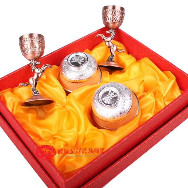 奔马杯 敬酒碗银碗 礼盒装 蒙古族特色礼品内蒙古民族工艺品