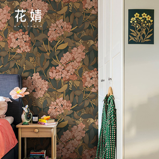 轻奢墙布复古绣球花客厅x沙发墙纸壁布无缝餐厅卧室背景墙壁 美式