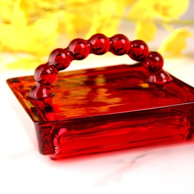 弗莱文茨四方红色喜庆水晶玻璃糖果罐干果罐家居摆件彩色储物罐