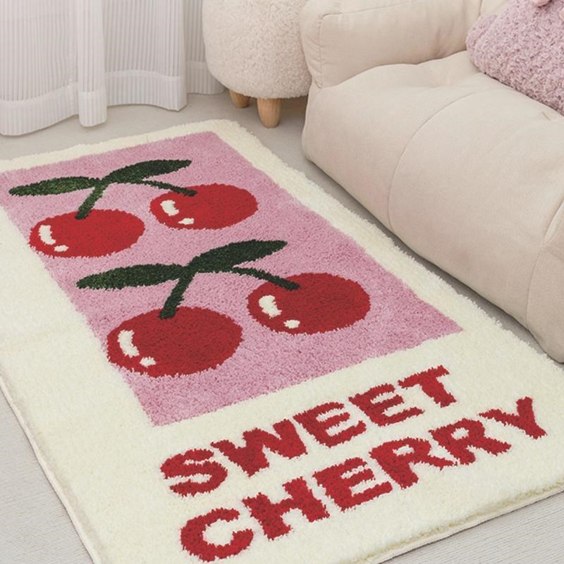 卡通可爱樱桃仿羊绒地毯衣帽间防滑耐磨毯家用少女心卧室床边毯