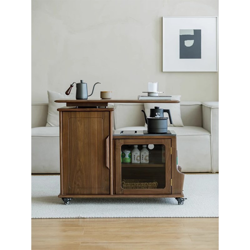 北美茶水柜实木家用小户型茶几旋转茶台客厅阳台茶桌