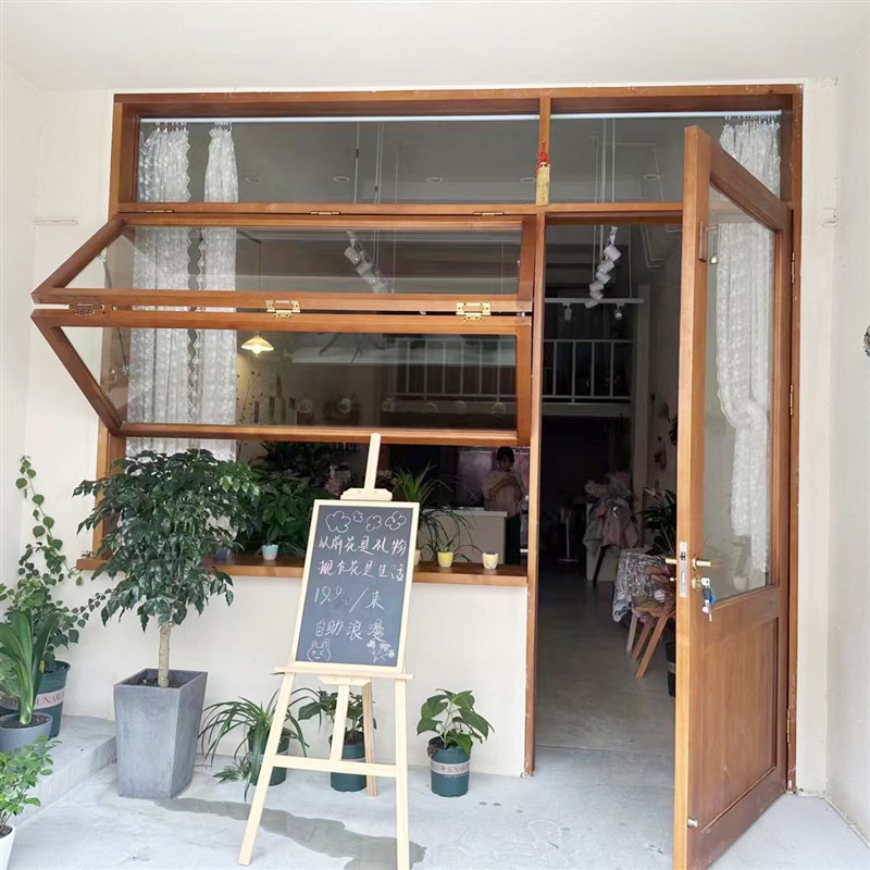花店实木门窗樟子松蛋糕甜品门头框架结构现代门联窗