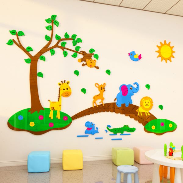 卡通动物3d立体墙贴纸画儿童房间布置走廊文化墙面装饰幼儿园环创图片