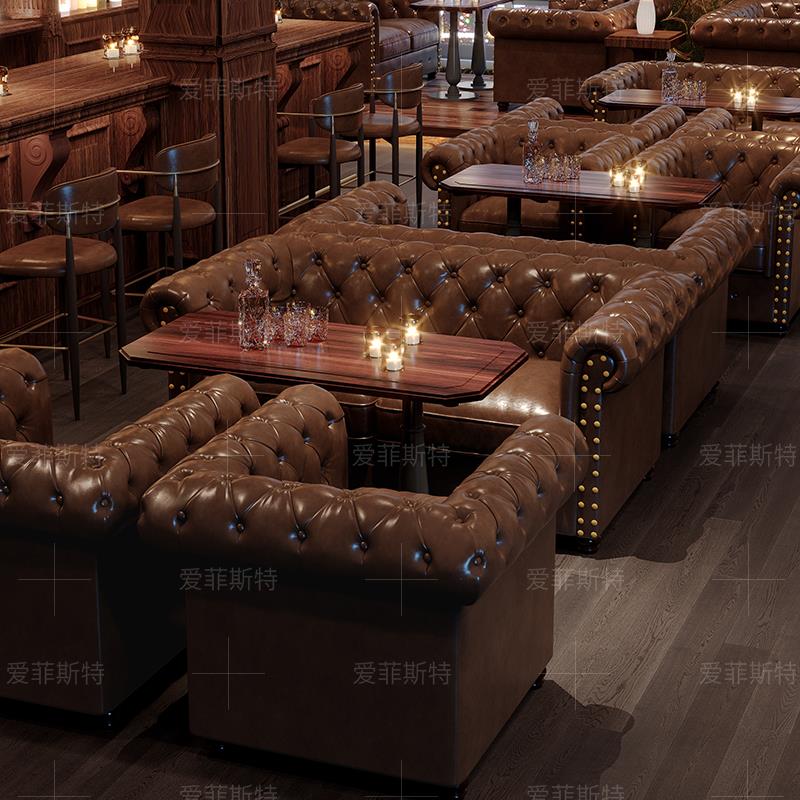 美式酒吧沙发卡座复古威士忌吧清吧咖啡厅主题西餐厅桌椅组合定制