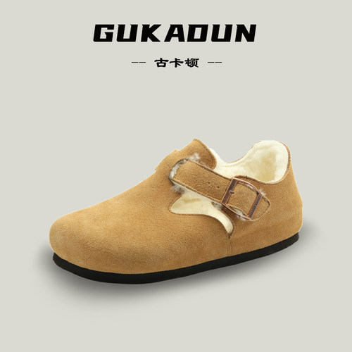 冬季加绒软木拖鞋保暖包头毛毛鞋