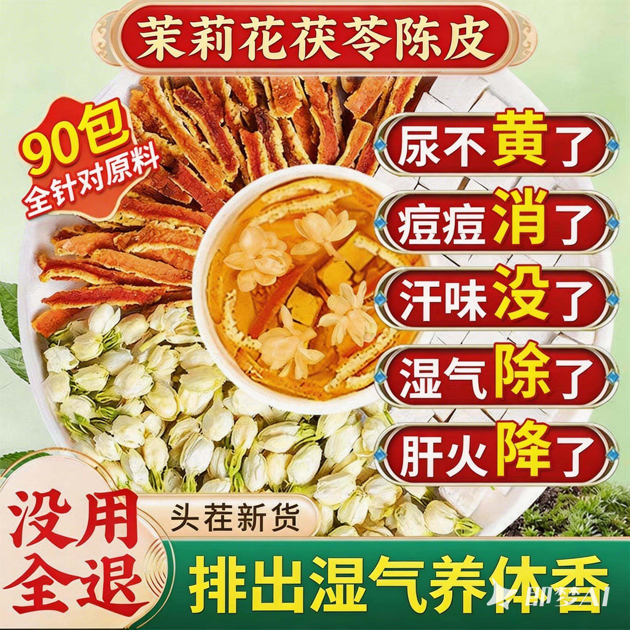 茉莉花茯苓陈皮排浊茶健脾胃祛寒湿养胃调理香体肠胃去体内湿气重