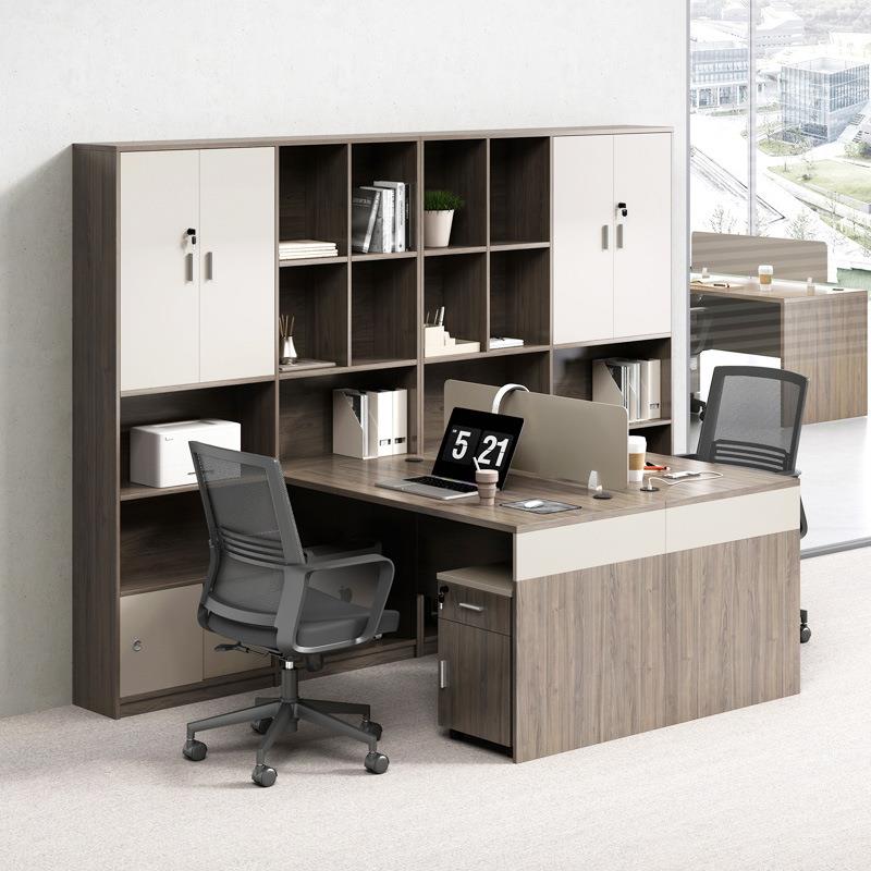 职员办公桌简约现代带书柜公司办公室员工桌椅组合财务室财务桌子