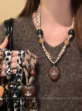 豹系合集~丝巾项炼女款爱心吊坠豹纹毛衣炼2025新款颈炼时尚配饰