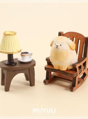 木雕木质金毛小狗工位办公桌桌面摆件汽车七夕情人节生日小礼物