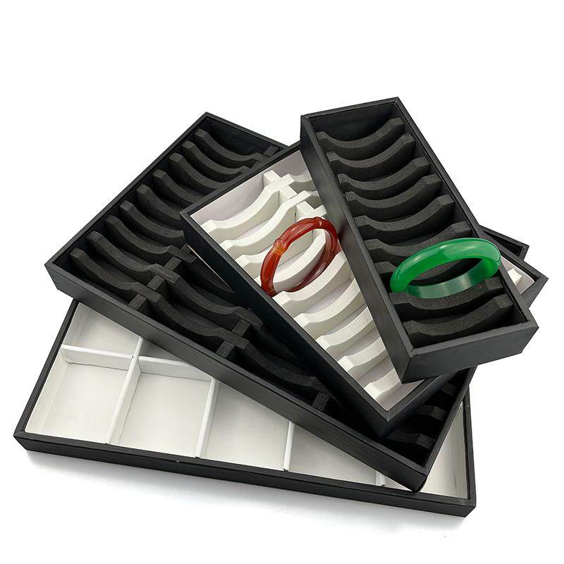 PU皮手镯盘高档玉镯珠宝首饰展示收纳盘10.20.40位饰品黑白托盘