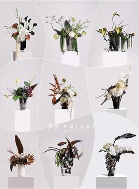 妖及现代轻奢几何琉璃大理石艺术花艺餐厅客厅玄关家居样板间摆件