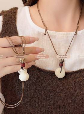 古风白玉菩提平安扣吊坠项炼女款新中式覆古民族风禅意长款毛衣炼