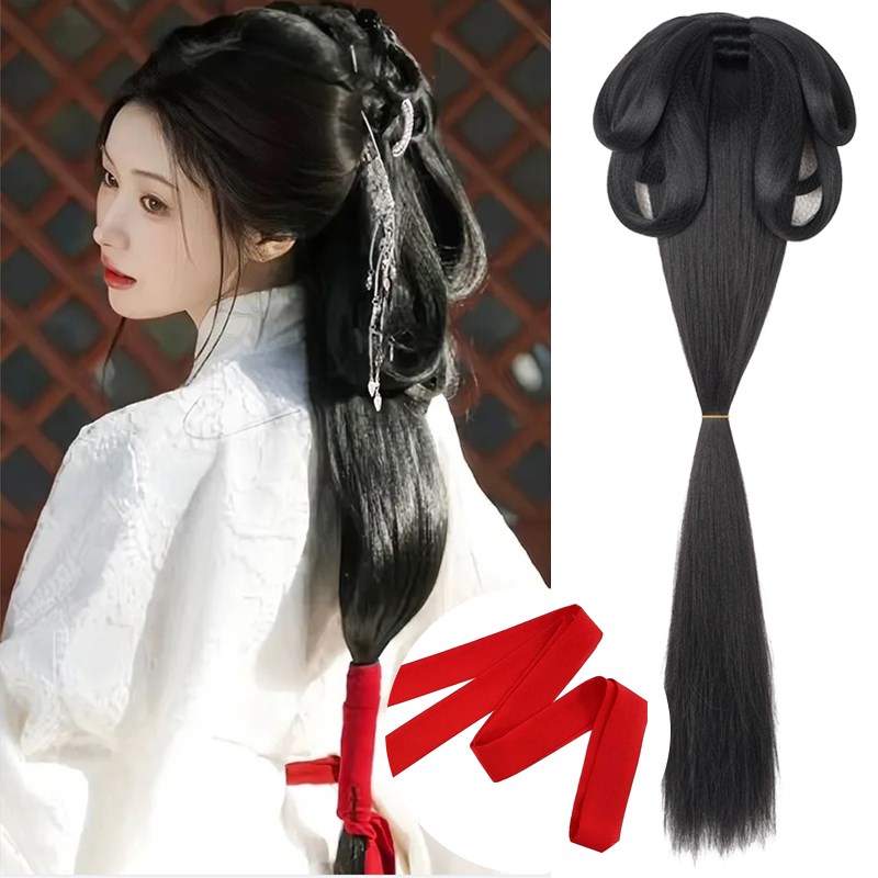 汉服假发饰古风一体式发髻古装后脑勺魏晋风战国袍后压发包
