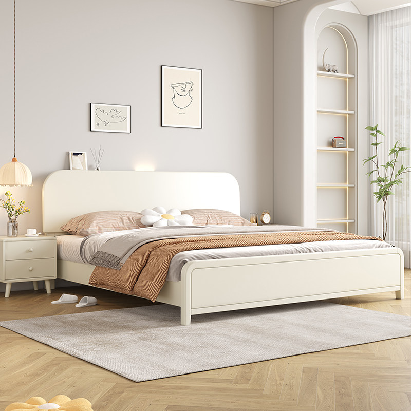 馨佰利实木床架橡胶木双人床出租房用1米2单人床硬靠储物家具