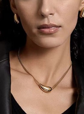 青岛出口极简几何弧形水滴吊坠气质百搭项链复古小众耳环项链套装